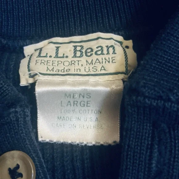Vintage LL Bean 5 Button Henley Fisherman Sweater Blue Mens Large USA *Flaws - Picture 3 of 10